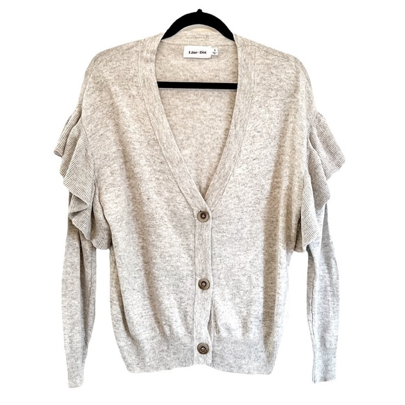 𝅺Line & Dot Eulalia Ruffle Sleeve Cardigan Sweater Light Gray - Picture 3 of 5